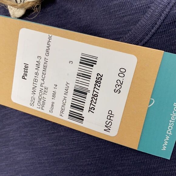 Pastel London placement graphic print tee french navy sz 3 New - Picture 5 of 6